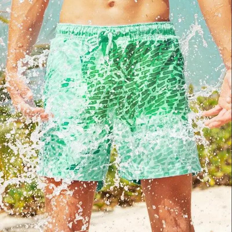 Men's color-changing green boardshorts, quick-dry beach surf trunks on Tampa Home & Garden Store