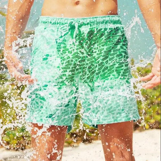 Men's color-changing green boardshorts, quick-dry beach surf trunks on Tampa Home & Garden Store