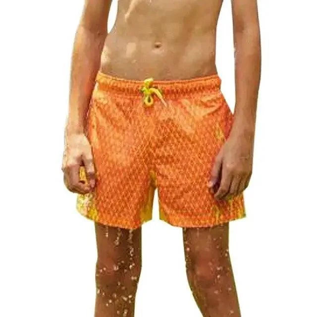 Stevvex men's orange boardshorts, quick-dry swim trunks with neon yellow drawstring on Tampa Home & Garden Store