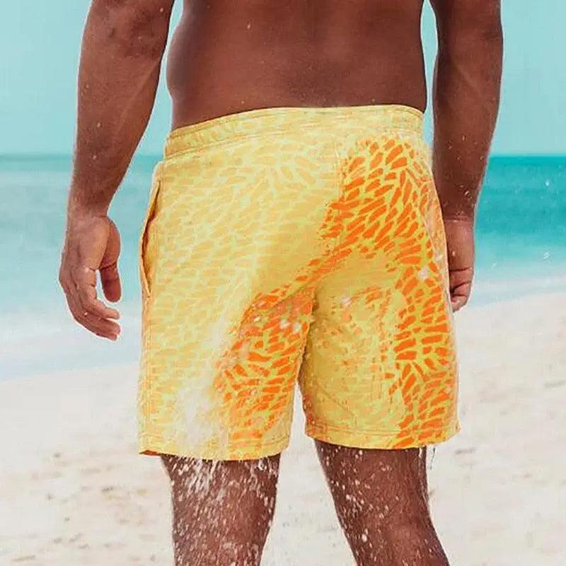 Stevvex men's boardshorts yellow orange patterned quick-dry swim trunks on Tampa Home & Garden Store