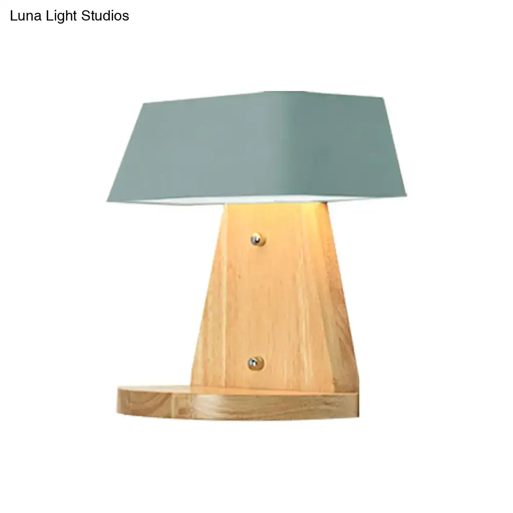 Decorbites table lamp with wooden base and gray trapezoid shade on Tampa Home & Garden Store