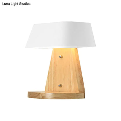 White Metal Wood Backplate Sconce by Decorbites with white shade and wooden base on Tampa Home & Garden Store