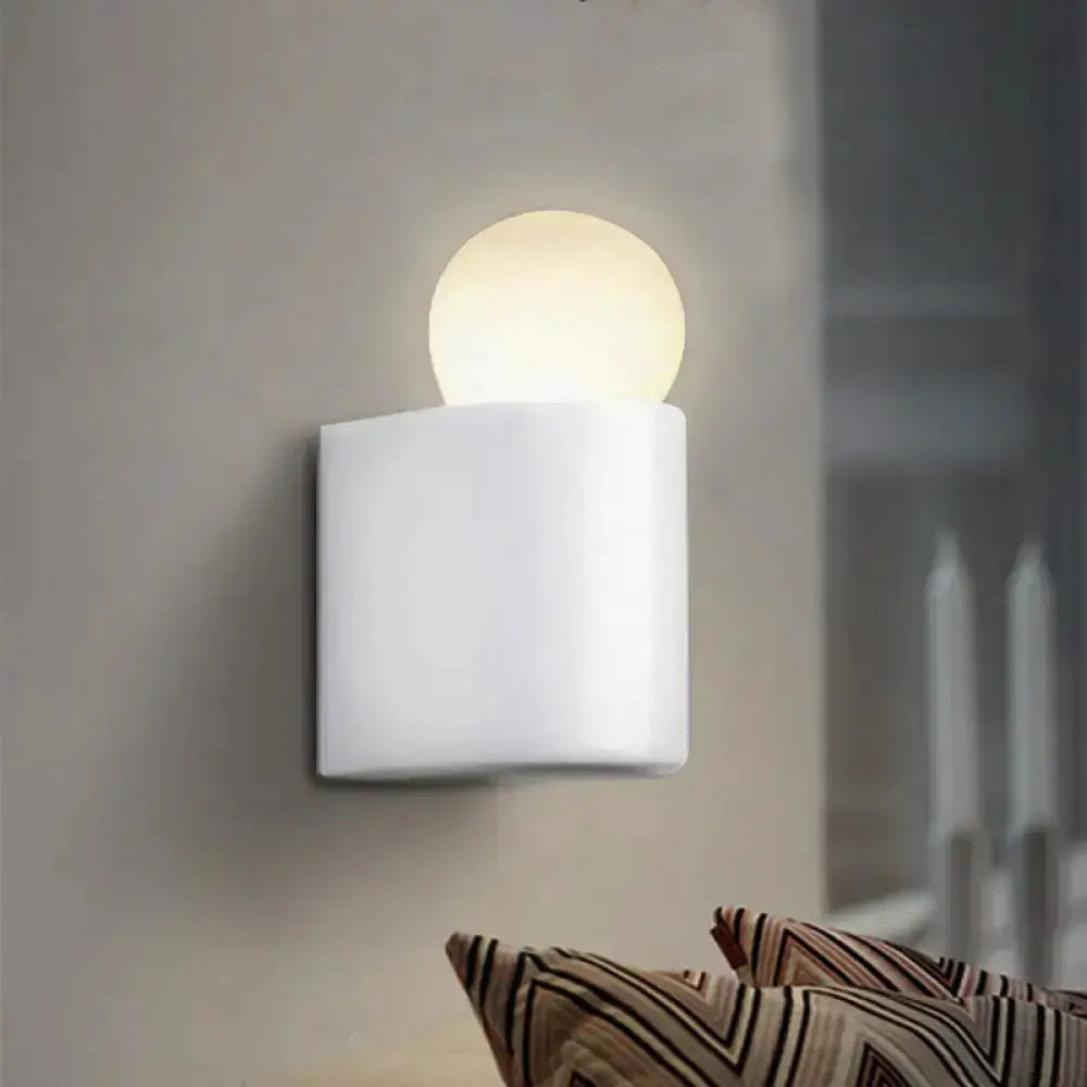 Modern milk glass ball wall lamp sconce with white cylindrical base by Decorbites on Tampa Home & Garden Store
