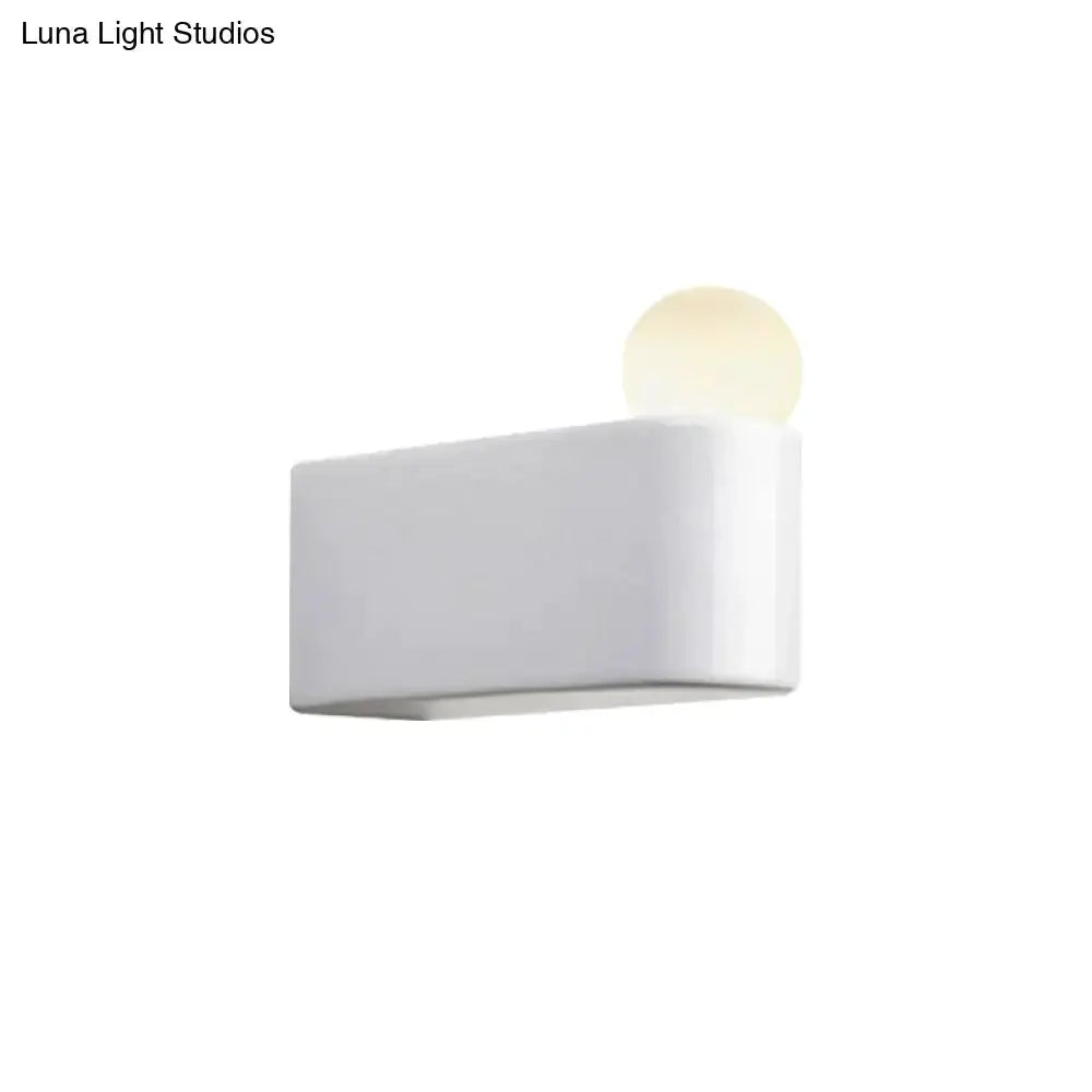Decorbites modern milk glass ball wall lamp sconce with white rectangular base on Tampa Home & Garden Store