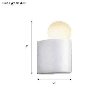 Modern milk glass ball wall lamp white cylindrical sconce with warm globe 3in tall 2in wide on Tampa Home & Garden Store