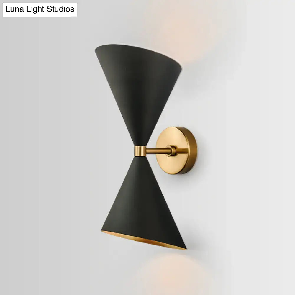 Black Gold Cast Iron Dual-Bulb Wall Sconce by Decorbites with inverted conical shades on Tampa Home & Garden Store
