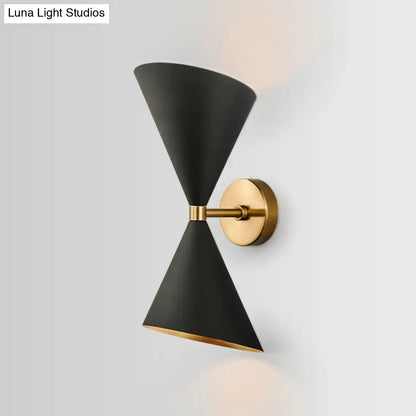 Black Gold Cast Iron Dual-Bulb Wall Sconce by Decorbites with inverted conical shades on Tampa Home & Garden Store