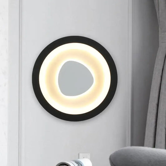 Black Mirror Wall Light with black circular frame and warm LED halo around a gray center on Tampa Home & Garden Store