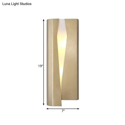 Gold rectangle wall sconce with angular panels and warm glow, Decorbites, 19 by 7 inches on Tampa Home & Garden Store