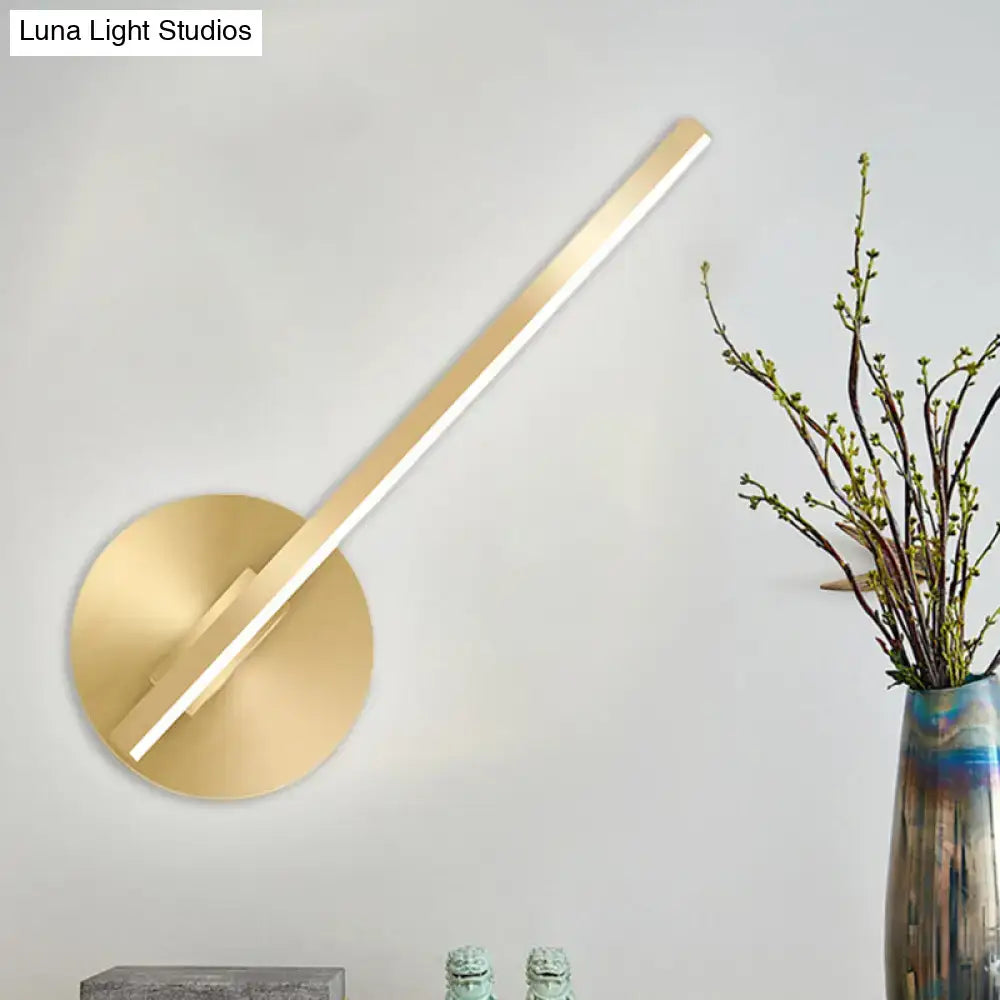 Gold Tube Wall Sconce by Decorbites; gold metal with integrated LED tube on round wall mount on Tampa Home & Garden Store