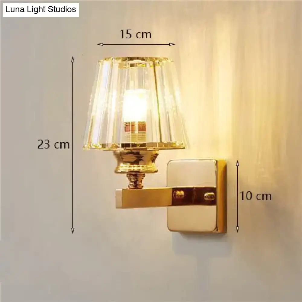 Gold crystal wall lamp with glass shade and brass mount wall light on Tampa Home & Garden Store