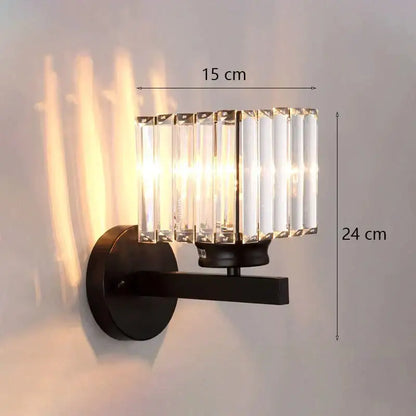Decorbites Gold Crystal Wall Lamp wall light; black metal sconce with clear prisms, 24 cm on Tampa Home & Garden Store