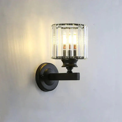 Gold Crystal Wall Lamp wall light with black metal mount and crystal cube shade by Decorbites on Tampa Home & Garden Store