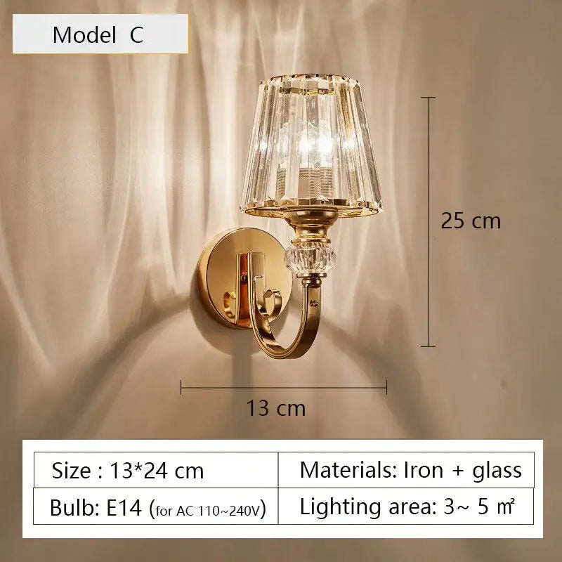 Gold crystal wall lamp wall light by Decorbites with crystal shade and gold metal finish on Tampa Home & Garden Store