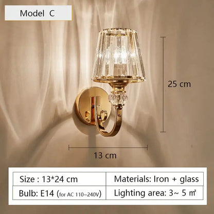 Gold crystal wall lamp wall light by Decorbites with crystal shade and gold metal finish on Tampa Home & Garden Store