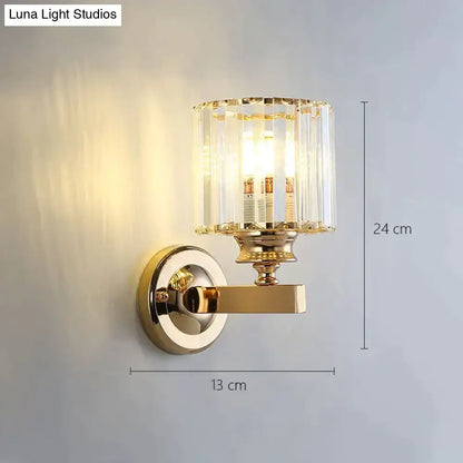Gold Crystal Wall Lamp wall light in gold with crystal cylinder shade by Decorbites, 24 cm tall on Tampa Home & Garden Store