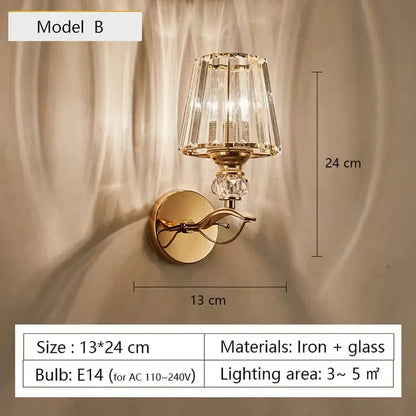 Gold Crystal Wall Lamp by Decorbites, iron + glass wall light with crystal shade on Tampa Home & Garden Store
