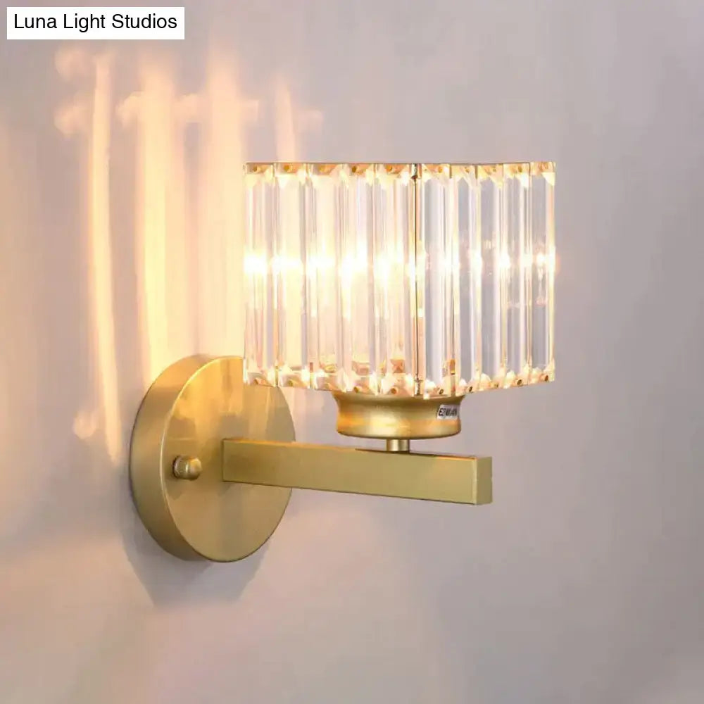 Gold Crystal Wall Lamp by Decorbites, gold finish wall light with crystal prism shade on Tampa Home & Garden Store