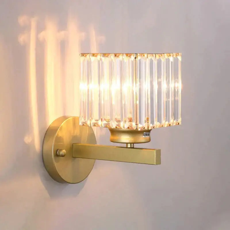 Gold crystal wall lamp by Decorbites, brass wall light with rectangular crystal shade on Tampa Home & Garden Store