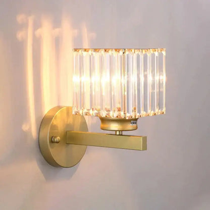 Gold crystal wall lamp by Decorbites, brass wall light with rectangular crystal shade on Tampa Home & Garden Store