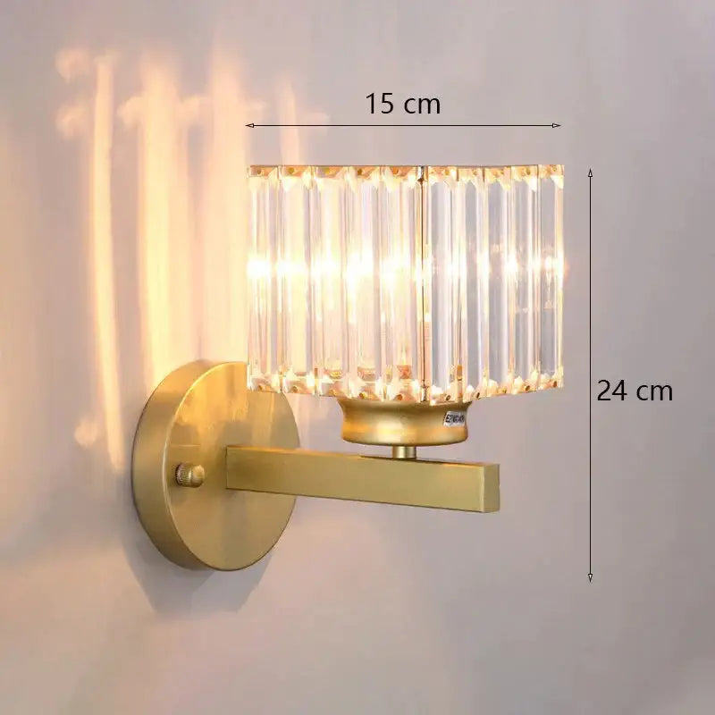 Gold Crystal Wall Lamp by Decorbites; brass wall light with crystal shade, 15 cm wide on Tampa Home & Garden Store