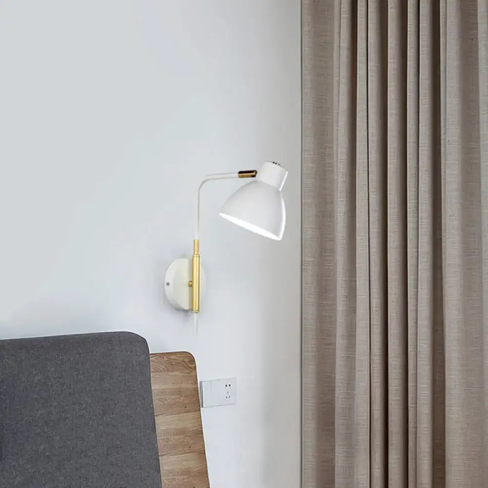 Gold Rod Wall Sconce with white shade and brass accents by Decorbites on Tampa Home & Garden Store