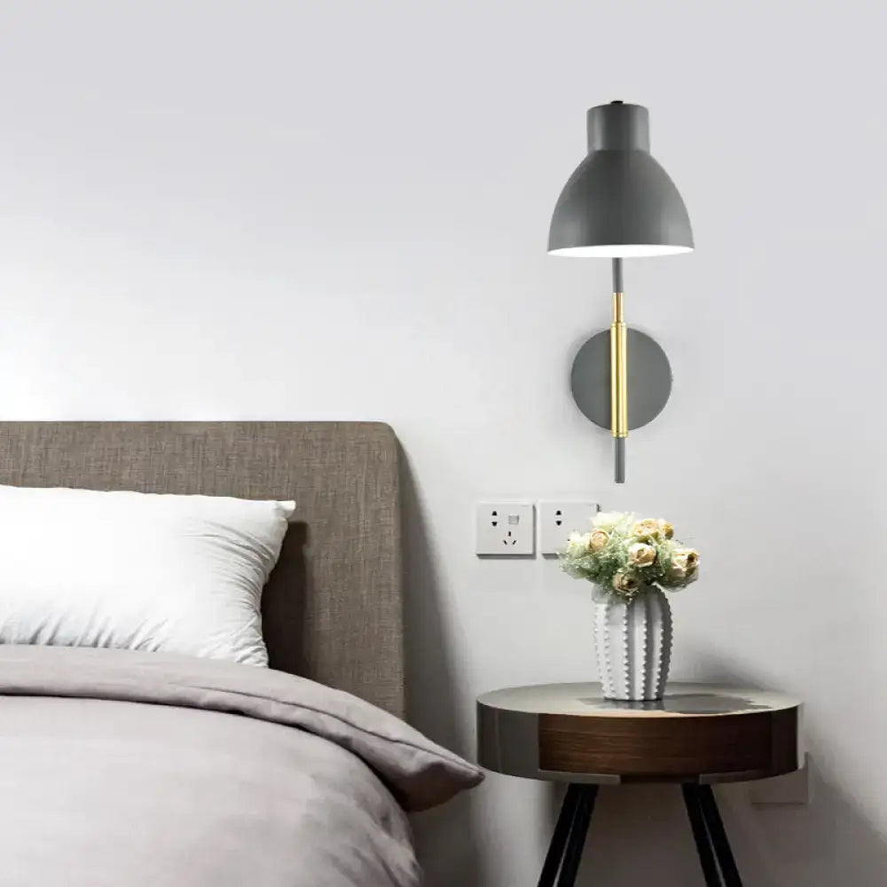 Gold Rod Wall Sconce by Decorbites with grey shade and circular backplate on Tampa Home & Garden Store