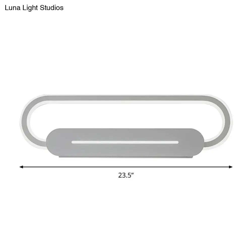 Decorbites modern gray oval LED wall sconce with looped frame, 23.5 inches wide for bedroom on Tampa Home & Garden Store