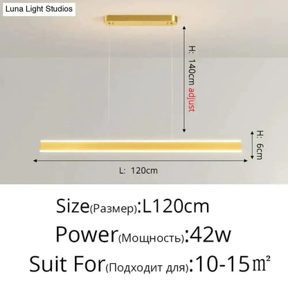 Pendant light Decorbites long 120cm brass finish LED with adjustable height, 42W for 10–15m2 on Tampa Home & Garden Store