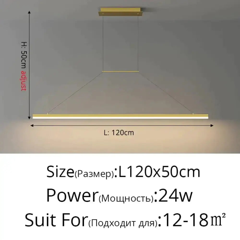Pendant light Decorbites, modern minimalist LED, gold metal bar, 120cm length on Tampa Home & Garden Store
