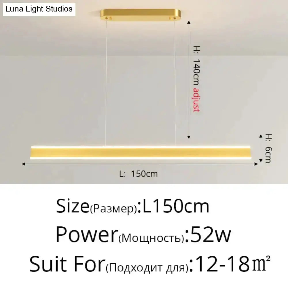 Pendant light Decorbites modern minimalist black LED bar, 150cm long, warm glow on Tampa Home & Garden Store