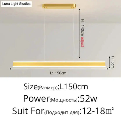 Pendant light Decorbites modern minimalist black LED bar, 150cm long, warm glow on Tampa Home & Garden Store