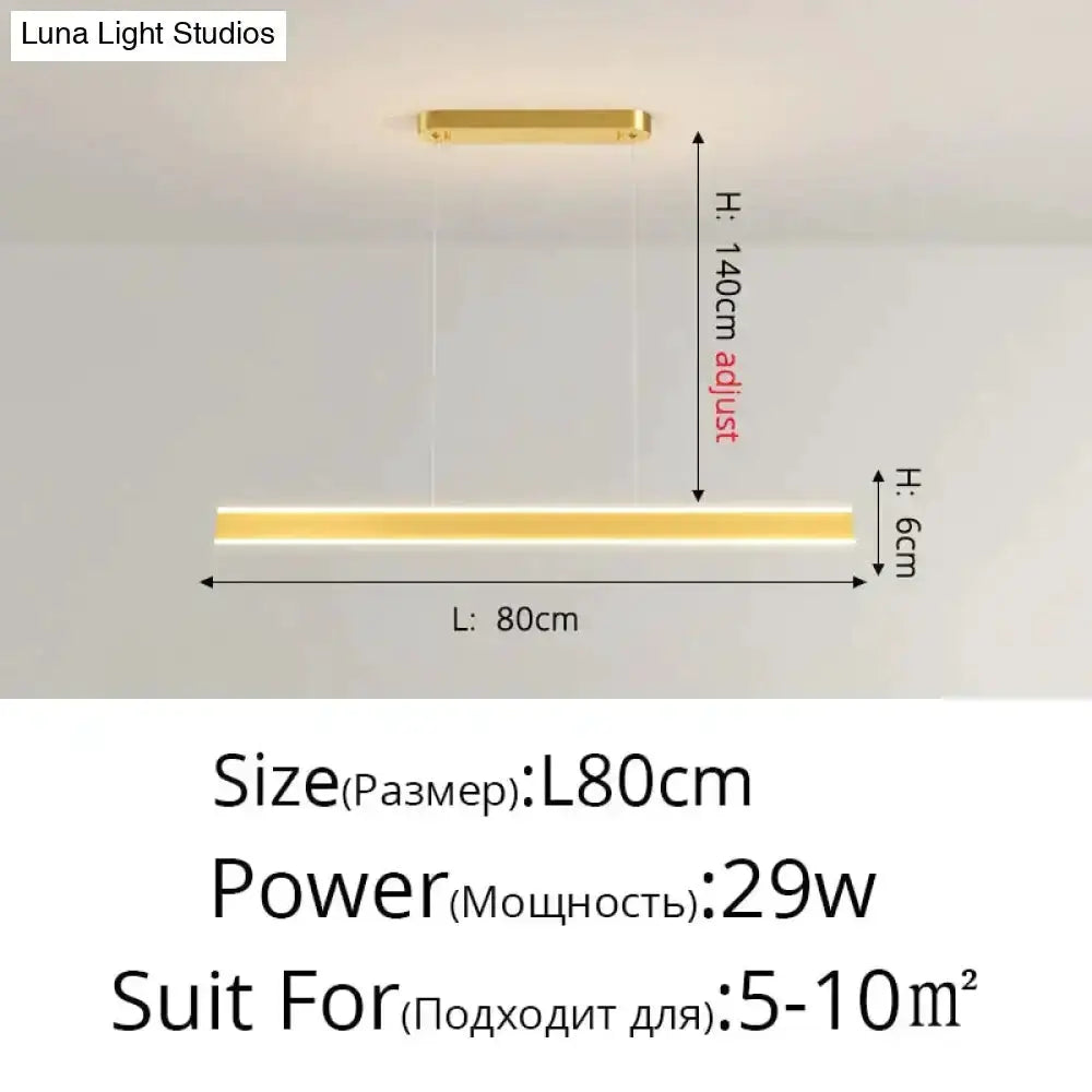 Pendant light gold LED fixture, 80cm long, ceiling mount Luna Light Studios on Tampa Home & Garden Store