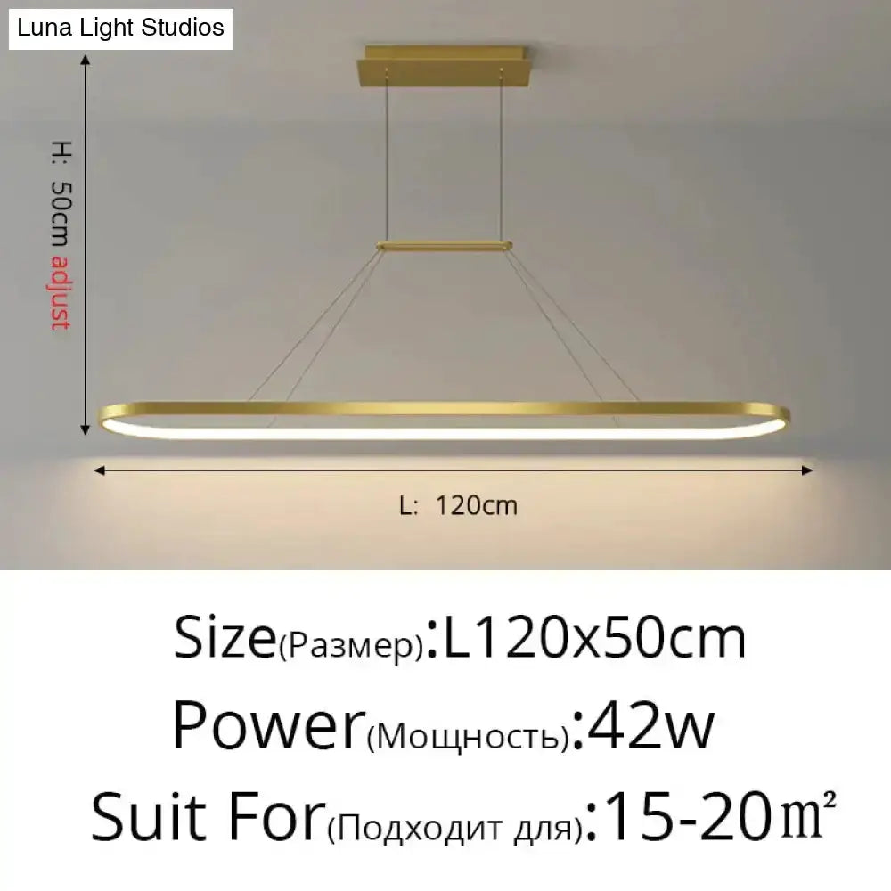 Pendant light with gold circular LED ring and adjustable cables for dining room on Tampa Home & Garden Store