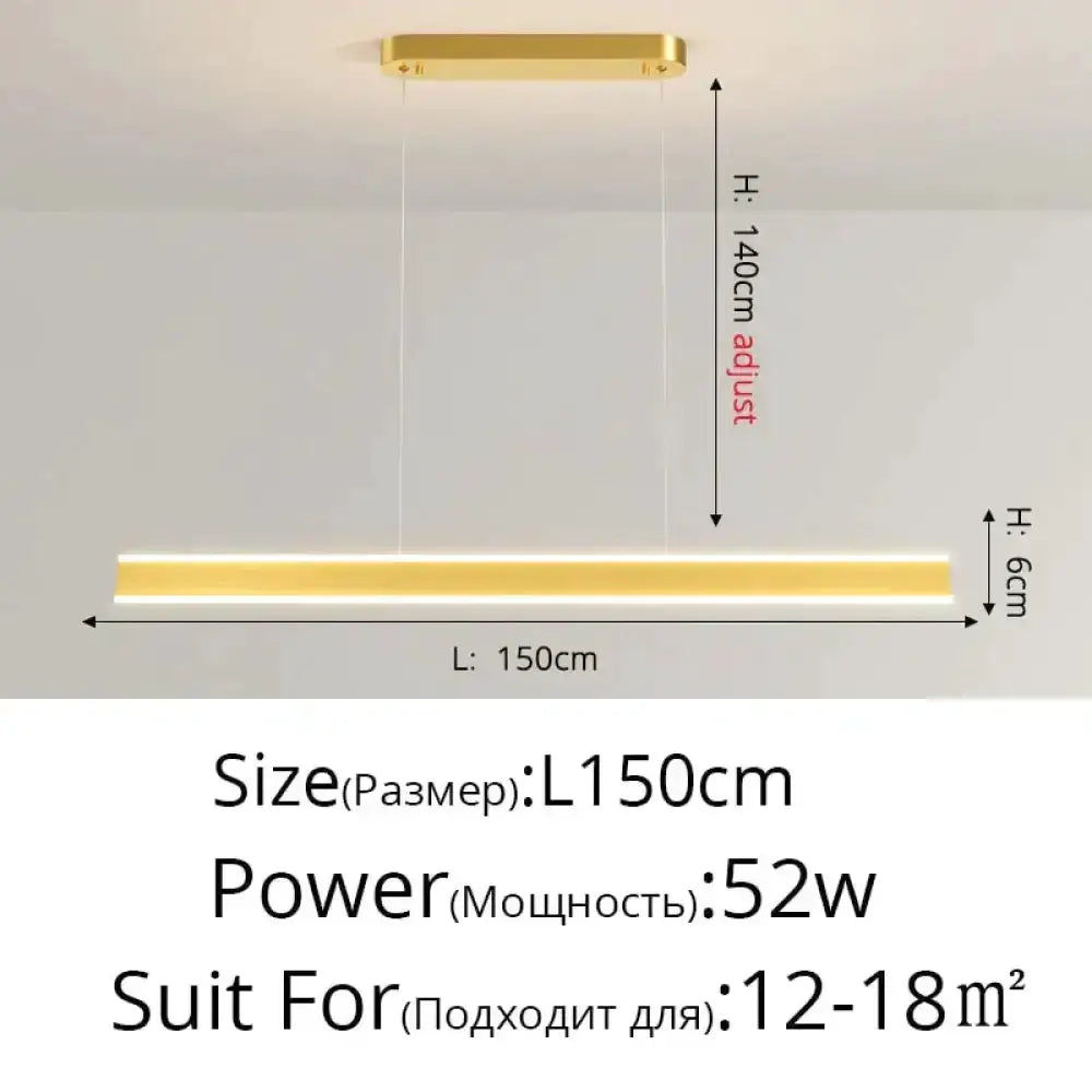 Decorbites LED pendant light, long rectangular fixture with warm glow, gold ceiling mount, 150cm on Tampa Home & Garden Store