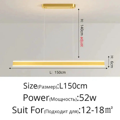 Decorbites LED pendant light, long rectangular fixture with warm glow, gold ceiling mount, 150cm on Tampa Home & Garden Store