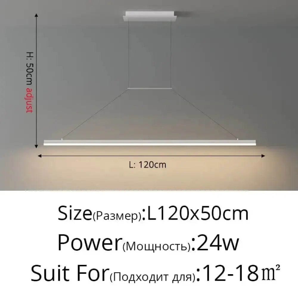Decorbites black pendant light, modern minimalist LED bar fixture, 120 cm long, ceiling-mounted for dining on Tampa Home & Garden Store