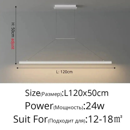 Decorbites black pendant light, modern minimalist LED bar fixture, 120 cm long, ceiling-mounted for dining on Tampa Home & Garden Store