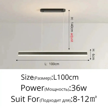 Pendant light Decorbites: modern LED black fixture, 100cm long for dining room on Tampa Home & Garden Store