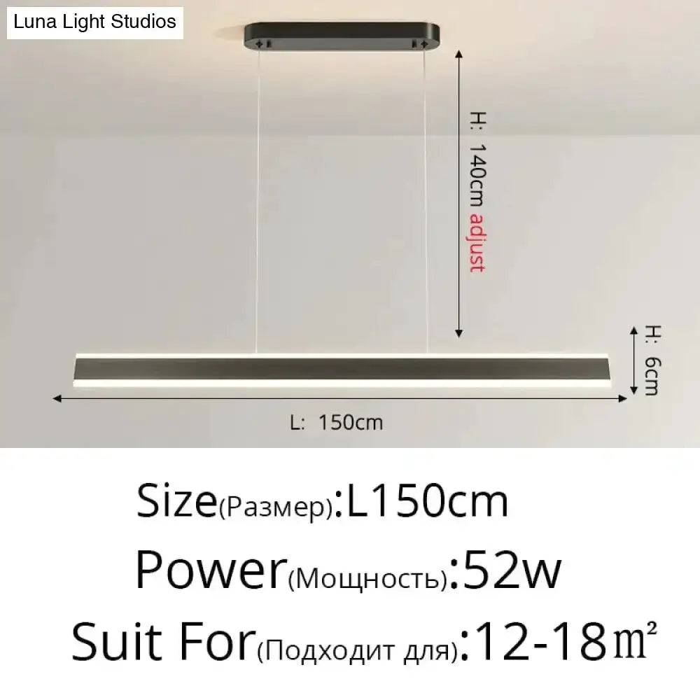 Pendant light Decorbites modern minimalist LED black fixture, 150cm long, 6cm high for dining room on Tampa Home & Garden Store