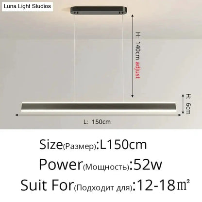Pendant light Decorbites modern minimalist LED black fixture, 150cm long, 6cm high for dining room on Tampa Home & Garden Store
