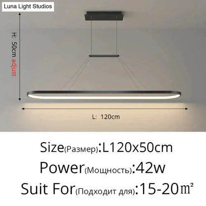 Pendant light modern minimalist black LED bar Decorbites for dining room 120cm long 50cm high on Tampa Home & Garden Store