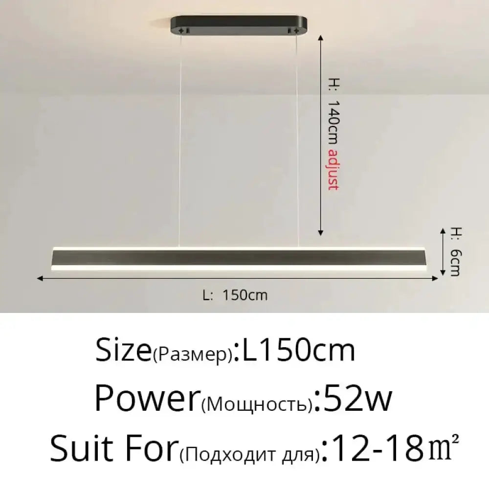 Decorbites Pendant Light: black LED bar pendant, 150cm long for dining rooms on Tampa Home & Garden Store