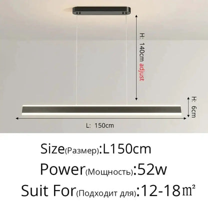 Decorbites Pendant Light: black LED bar pendant, 150cm long for dining rooms on Tampa Home & Garden Store