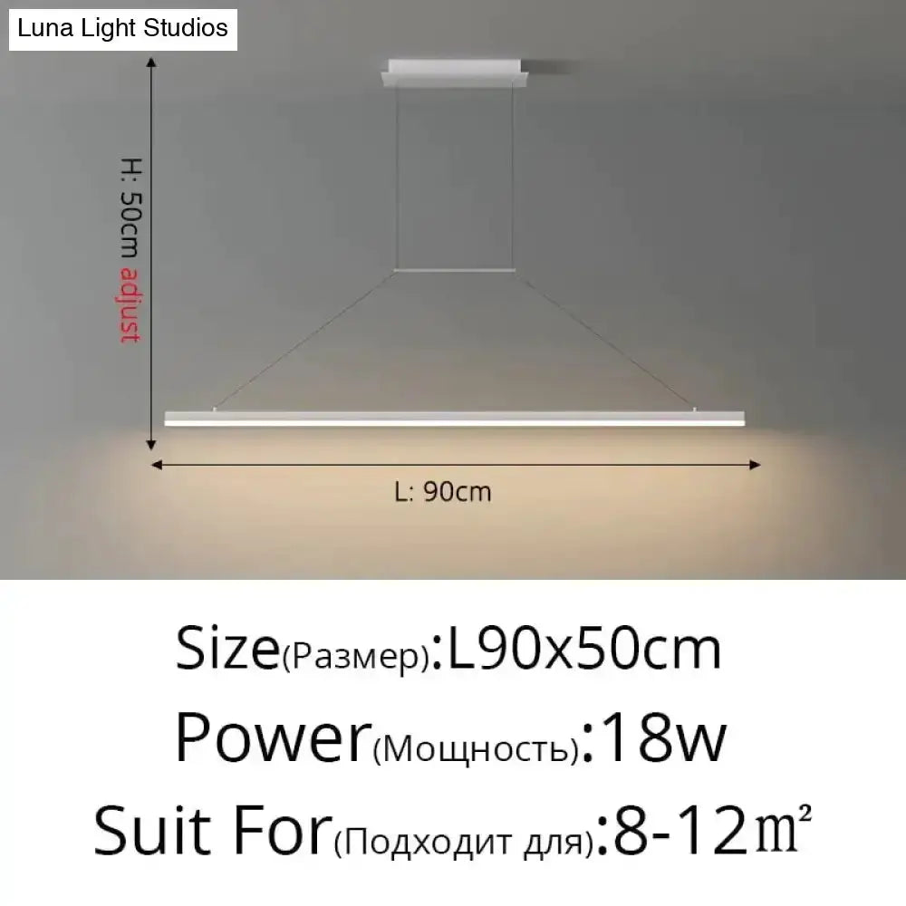 Modern minimalist LED black pendant light, 90cm long with 50cm adjustable height, 18W on Tampa Home & Garden Store