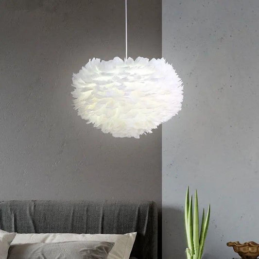 Modern Minimalist Heart Shaped Iron Chandelier with white feathered shade pendant light on Tampa Home & Garden Store