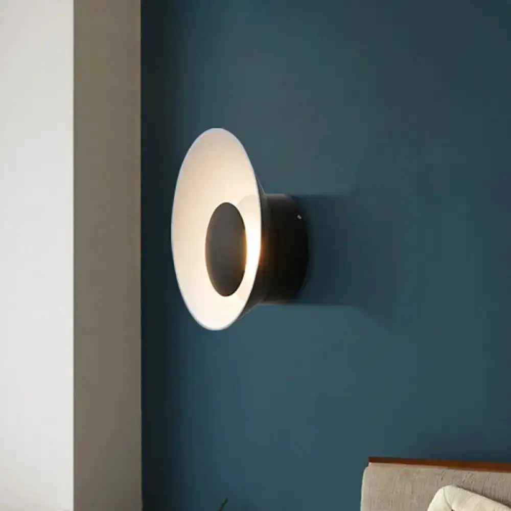Decorbites circular white LED wall lamp with black backplate, minimalist living room sconce on Tampa Home & Garden Store