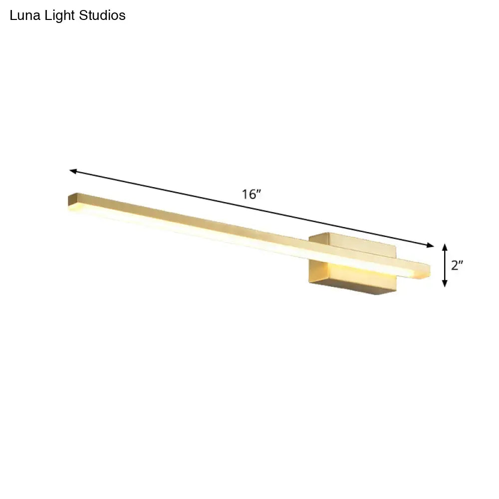 Gold LED Vanity Light by Decorbites, 16-inch long, 2-inch tall gold bar with warm LED glow on Tampa Home & Garden Store