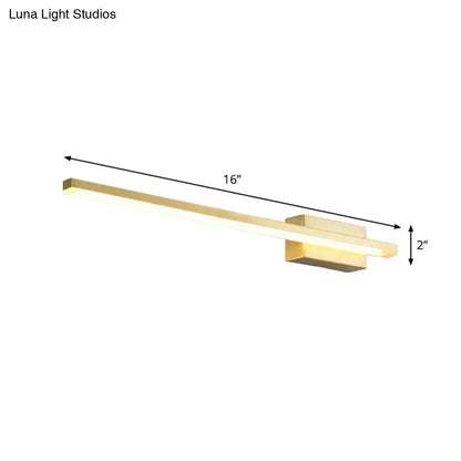Gold LED Vanity Light by Decorbites, 16-inch long, 2-inch tall gold bar with warm LED glow on Tampa Home & Garden Store