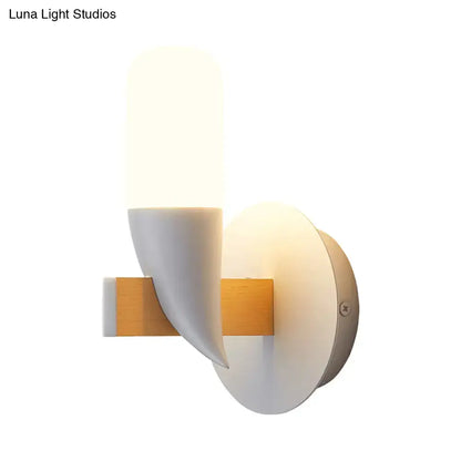 White Wood Bedroom Wall Lamp with wood mounting bar and curved metal back plate on Tampa Home & Garden Store